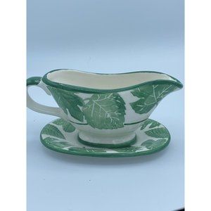Ivy Leaves Ceramic Gravy Boat with Attached Underplate Holds 12 ounces/